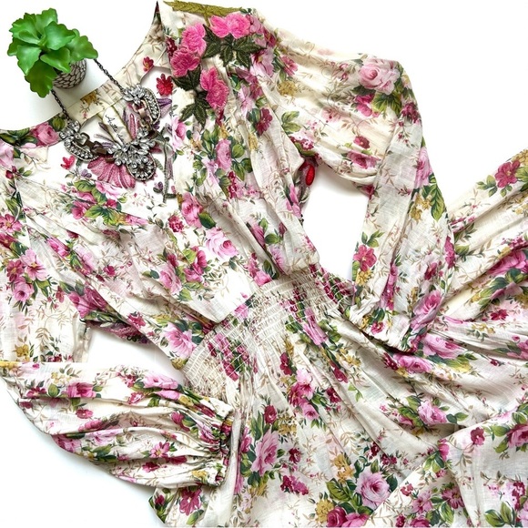 Aratta Dresses & Skirts - Aratta Silvent Journey Softness Floral Embroidered Maxi Dress V-Neck Size S